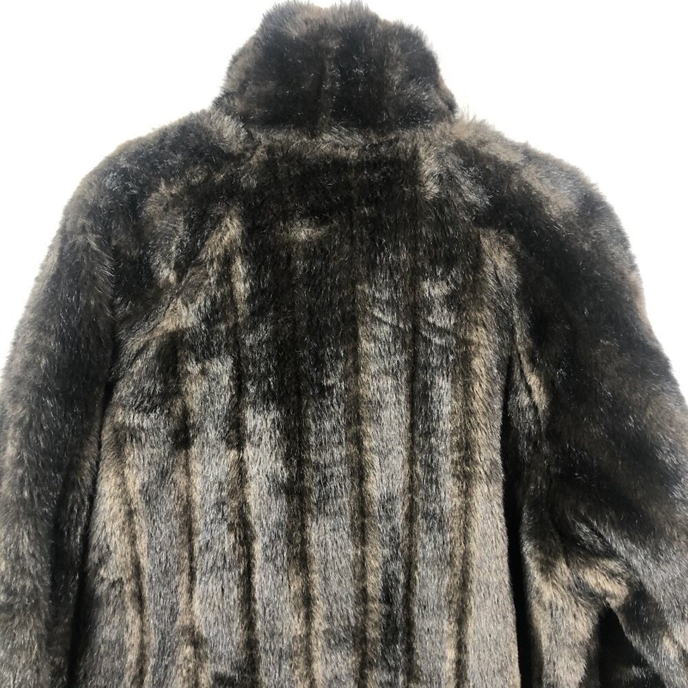 JLC Leather Jacket Womens M Brown Reversible Faux Mink Coat Mob Wife Old Money - Picture 14 of 16